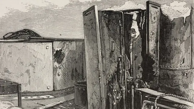 Ilustración del Huáscar después del combate