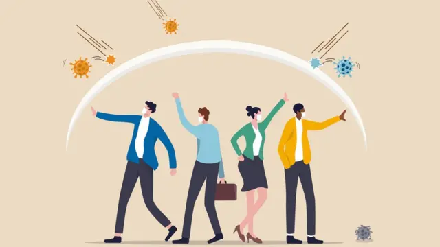 Des personnes masquées en lutte contre le coronavirus.