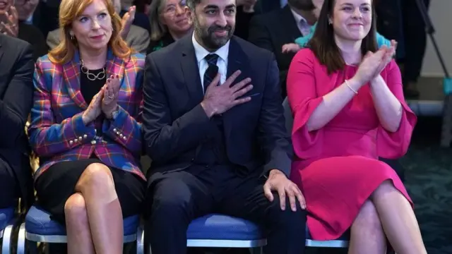 (Left to right) Ash Regan, Humza Yousaf and Kate Forbes at Murrayfield Stadium in Edinburgh