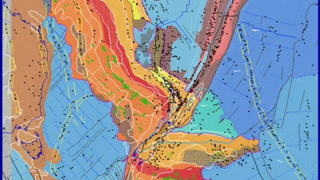 La bande de roche rouge - le batholite médian - devrait parcourir toute la Zélande en ligne diagonale, mais au lieu de cela, elle a été déformée.