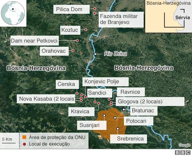 Gráfico das regiões atacadas ma Guerra da Bósnia