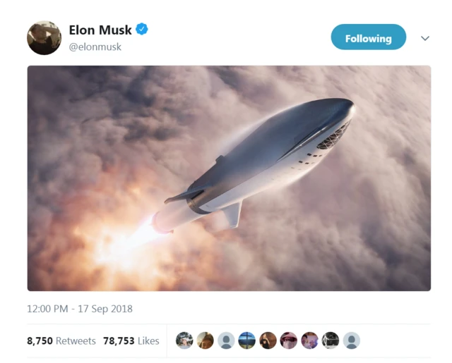 นายอีลอน มัสก์ เปิดเผยภาพจำลองของจรวดขนส่งและยานอวกาศ BFR ทางทวิตเตอร์