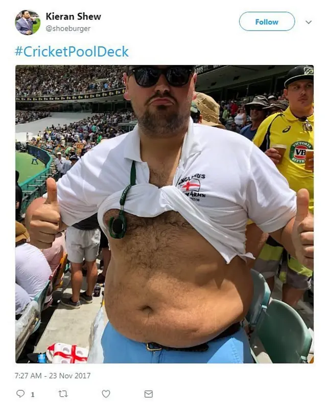 An England cricket fan pictured at the Gabba in 2017