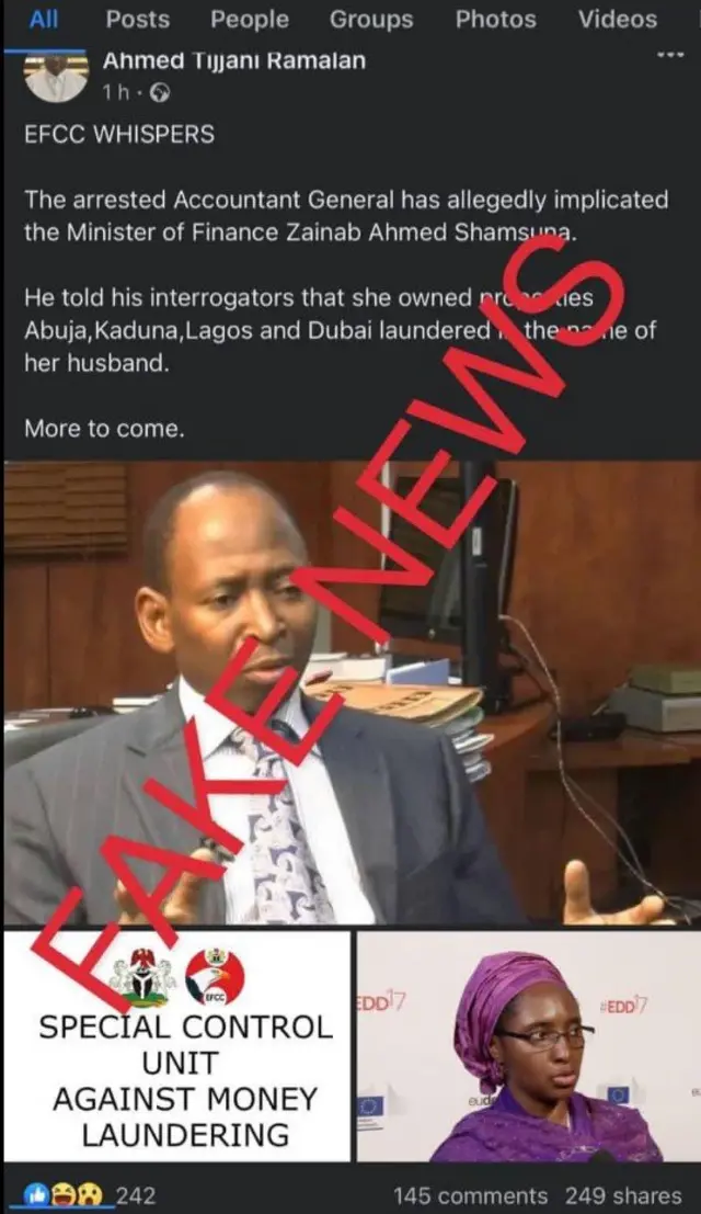 Aworan iroyin naa ti ileeṣẹ iṣuna NAijiria pe ni ayederu