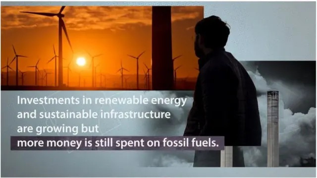 재생 에너지에 대한 투자가 늘고 있지만, 여전히 화석 연료 에너지 투자 규모가 더 크다