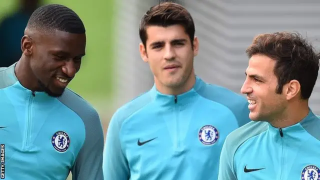 Chelsea striker Alvaro Morata (centre) returned to training on Tuesday