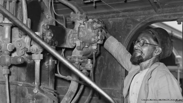 The driver of a special train leaving New Delhi Station to relocate six hundred Muslim residents of Delhi to Pakistan following the partition of India, August 1947