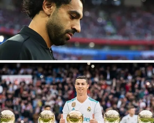 Salah, and Cristiano Ronaldo with his Ballon d'Or awards