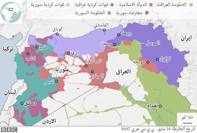 خارطة سوريا العراق وتوزع مناطق السيطرة
