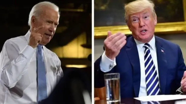 Trump anashutumiwa kuwashinikiza viongozi wa Ukraine kumchunguza hasimu wake kisiasa Joe Biden(kulia)