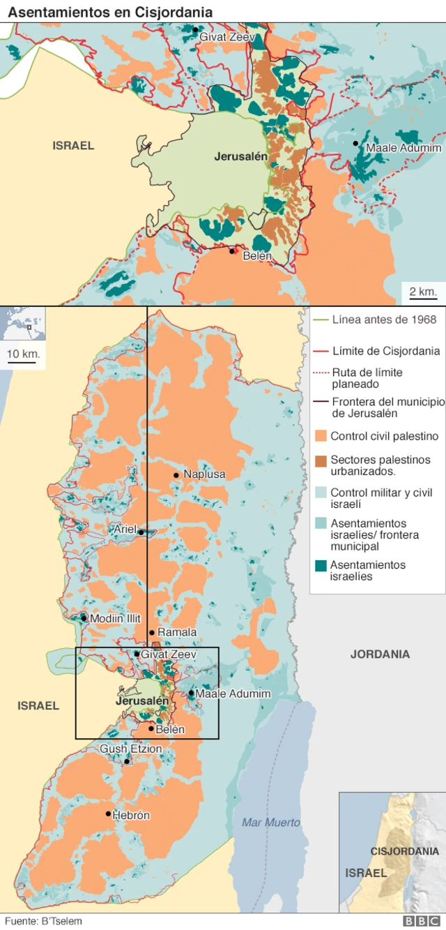Mapa de asentamientos en Cisjordania
