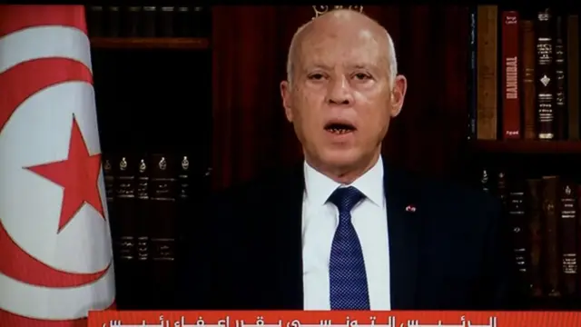 Le président tunisien Kais Said sdans un discours à la télévision