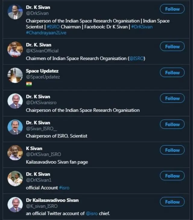 के. सिवन यांचे बनावट अकाउंट