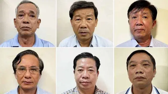 6 cán bộ Bình Dương bị khởi tố, (từ trái qua) hàng trên: Phạm Văn Cành, Trần Thanh Liêm, Nguyễn Thanh Trúc; hàng dưới: Võ Văn Lượng, Trần Xuân Lâm, Ngô Dũng Phương - Ảnh: Bộ Công an