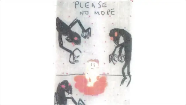 Boceto dibujado por Carl Beech con varios monstruos que amenazan a un menor