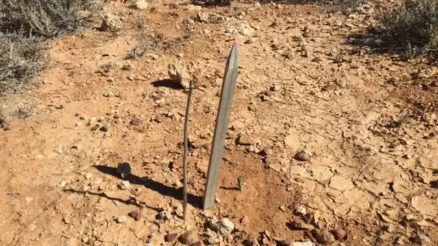 ซี่ไม้เสียบแบบที่คนท้องถิ่นระบุว่าศิลปินลึกลับอาจจะใช้ในการสร้าง "มาร์รีแมน"