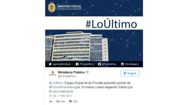 Twitter do Ministério Público do Peru