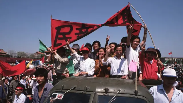 Protesters in a truck