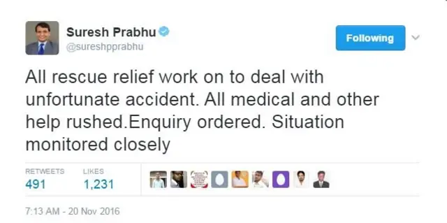 सुरेश प्रभु का ट्वीट