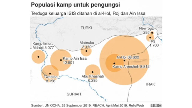 Peta pengungsi di Suriah utara.