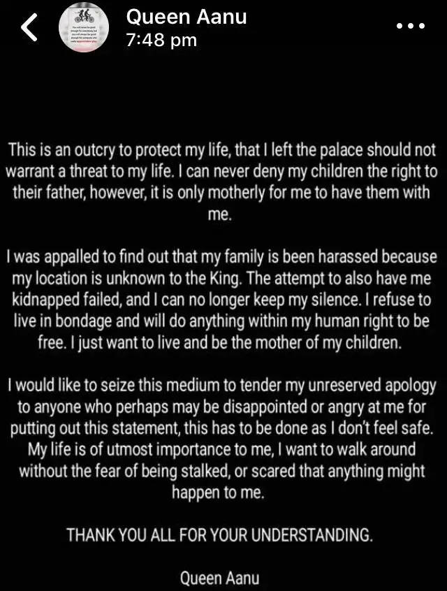 Alaafin Oyo: Olorì Anu ni ẹ̀mí òun wà nínú ewu tori òun kó kúrò ní ààfin