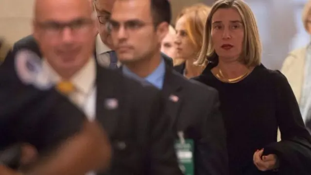 به جز خانم موگرینی (راست) بوریس جانسون وزیر خارجه بریتانیا هم برای رایزنی درباره برجام به آمریکا سفر کرده بود