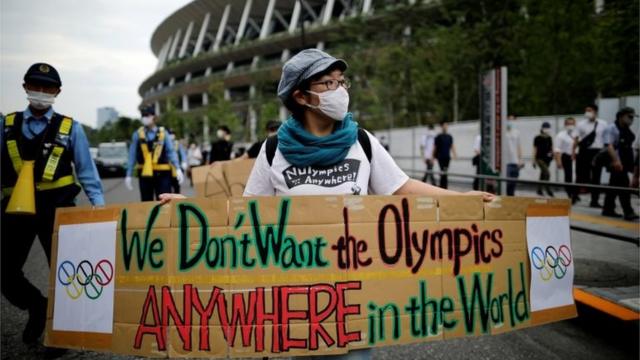 Una manifestación contra Tokio 2021