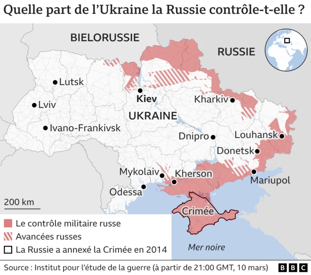 Zones contrôlées par les Russes
