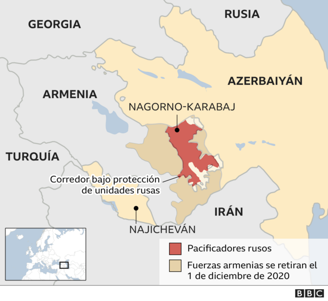 mapa del conflicto en Nagorno Karabaj