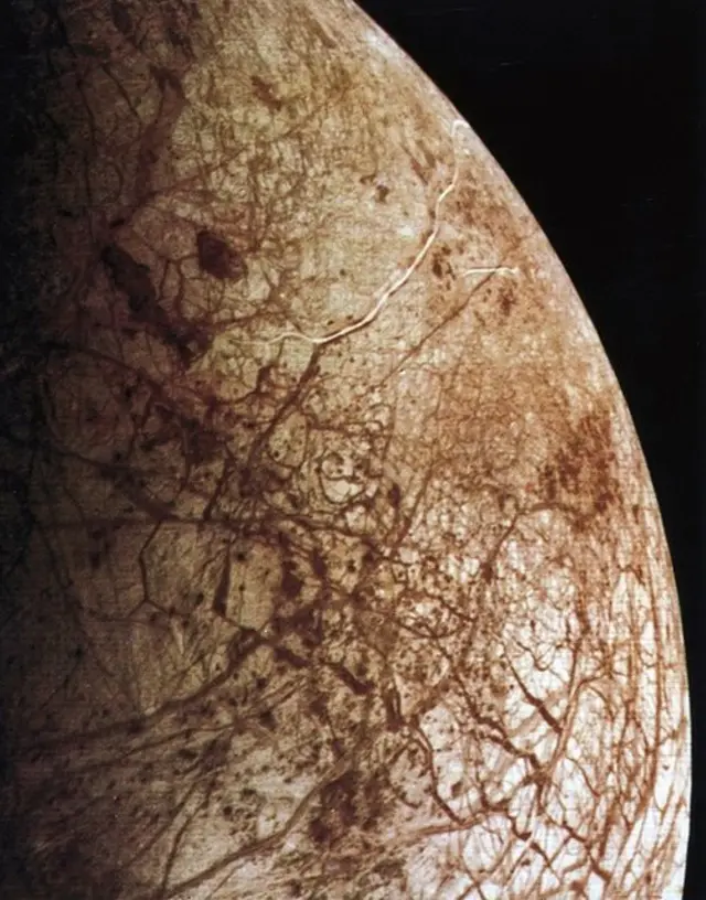 Close up of Europa, one of the moons of Jupiter, 1979.