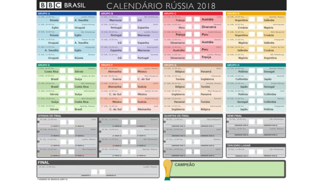 Tabela dos jogos da Copa 2018