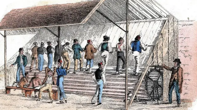 Grabado mostrando las cintas de correr de las cárceles