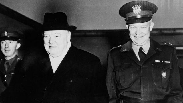 Former British prime minister Winston Churchill and future US president Dwight Eisenhower during a Nato meeting in 1950