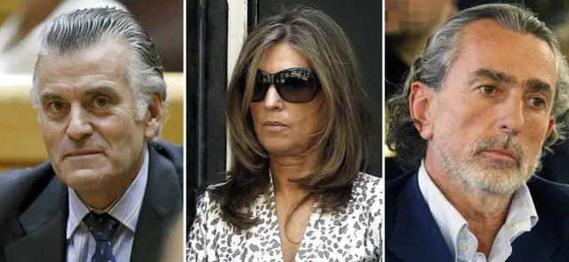De izquierda a derecha: Bárcenas, su mujer (quien también estuvo implicada en el caso), y Francisco Correa.