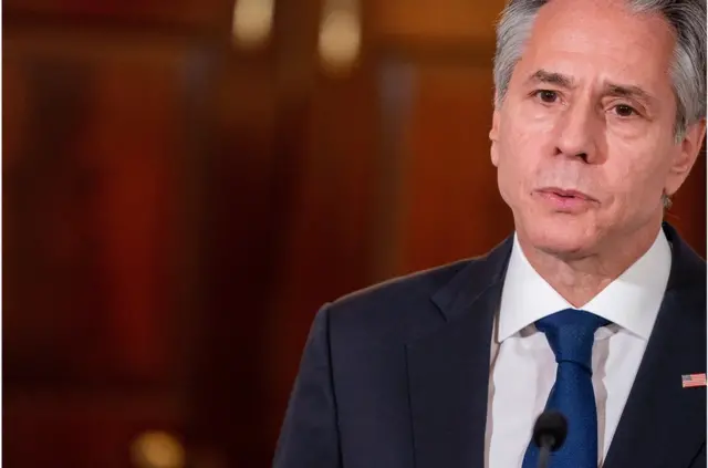 2023年6月16日,布林肯在美国与新加坡外交部长举行的联合新闻发布会上发表讲话。