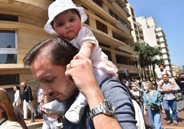 Palm Sunday procession from Maroun Church in downtown Beirut on April 10, 2022. (Photo by Fadel Itani/NurPhoto via Getty Images)