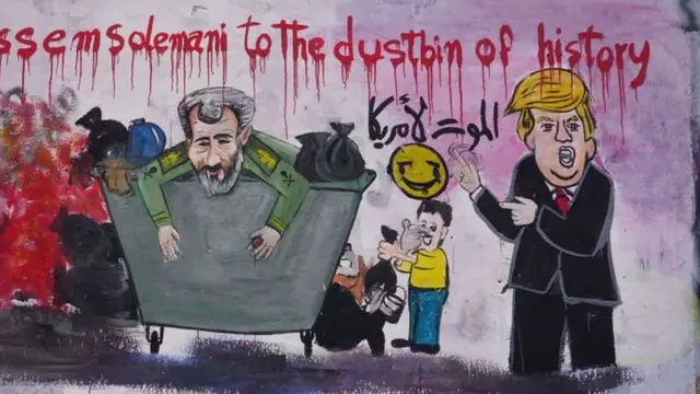 સીરિયામાં સુલેમાનીનાં મૃત્યુને આવકારતું ભીંતચિત્ર