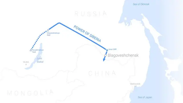 نقشه مسیر خط لوله قدرت سیبری