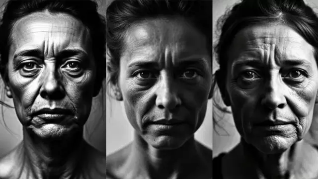 ثلاث صورة لوجوه ثلاث سيدات صنعت بواسطة الذكاء الاصطناعي