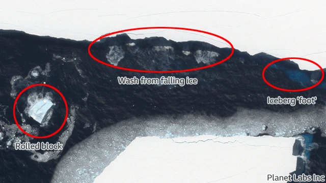 Imagens de satélite mostram partes do iceberg