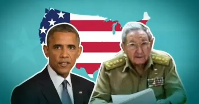 버락 오바마 전 미국 대통령과 라울 카스트로 전 쿠바 국가평의회 의장의 모습