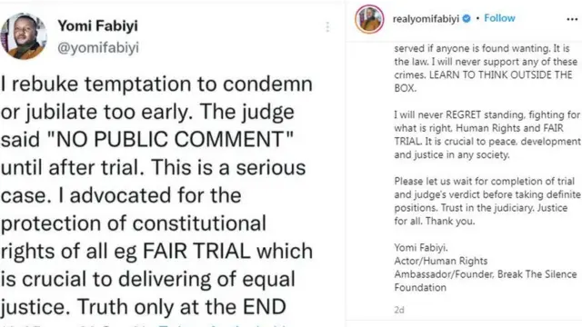 Aworan ọrọ Fabiyi loju opo Instagram