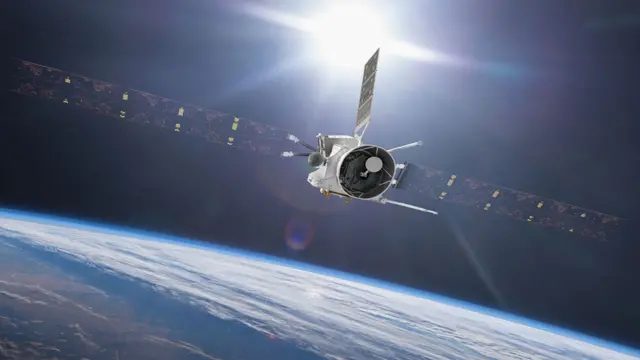 Ilustración de BepiColombo en un sobrevuelo a la Tierra