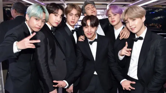 South Korean boy band BTS backstage during the 61st Annual GRAMMY Awards