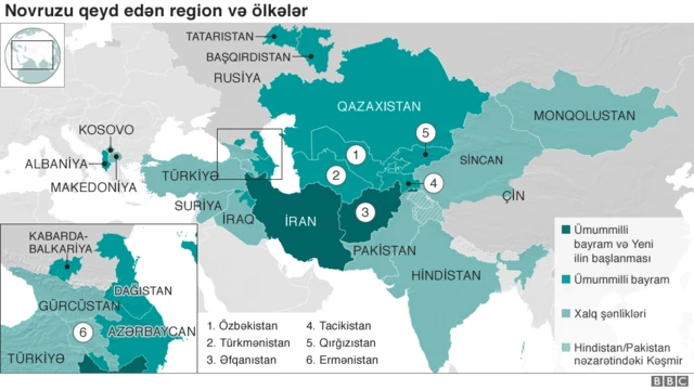 Novruzu qeyd edən region və ölkələr