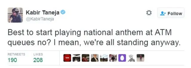 Best to start playing national anthem at ATM queues no? I mean, we're all standing anyway.