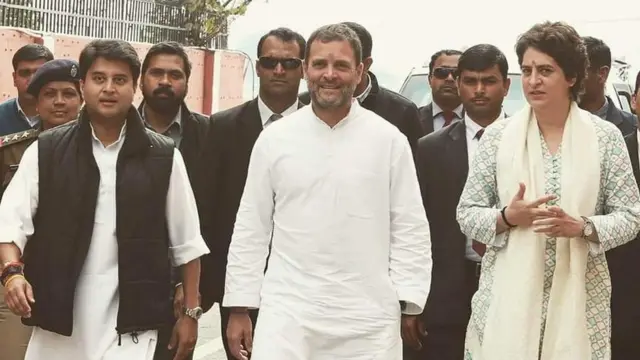 રાહુલ ગાંધી, પ્રિયંકા ગાંધી વાડ્રા તથા જ્યોતિરાદિત્ય સિંધિયા