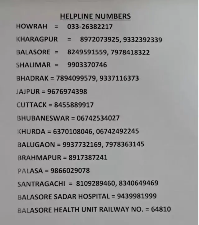 ओडिशा ट्रेन हादसा हेल्पलाइन