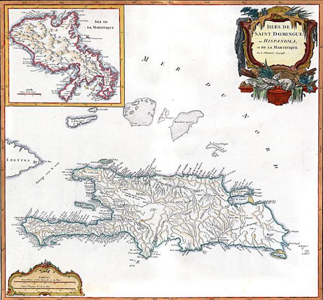 Mapa de quando o Haiti era das coroas espanhola e francesa