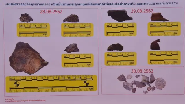 ชิ้นส่วนกระดูกมนุษย์ที่พบในอ่างเก็บน้ำเขื่อนแก่งกระจาน